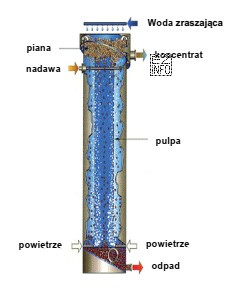 Na rysunku przedstawiono schemat flotacji w maszynie