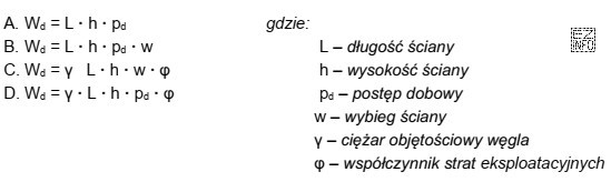 Wielkość wydobycia dobowego ze ściany strugowej oblicza się ze wzoru