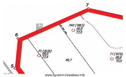 Linia przebiegająca przez punkty 5, 6 i 7 oznaczono na zamieszczonym fragmencie 