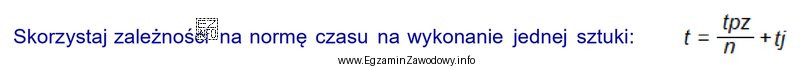 Oblicz czas wykonania 40 sztuk tarcz, jeżeli: t<sub>p</