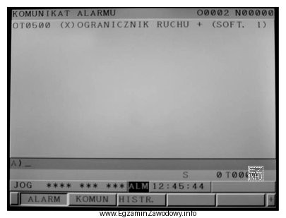 Wyświetlenie komunikatu OT0500 (X) OGRANICZNIK RUCHU + (SOFT. 1) (przykład 
