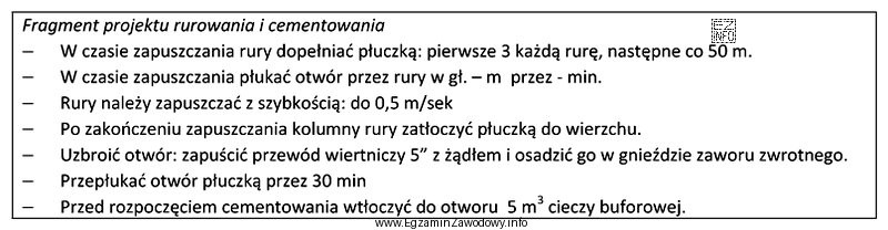 Z zamieszczonego fragmentu projektu rurowania i cementowania kolumny rur okł