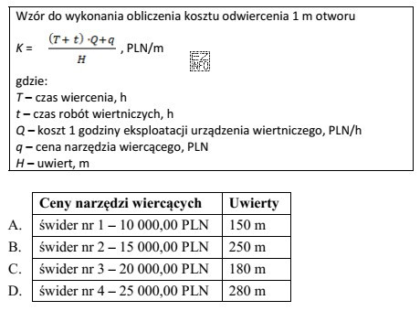 Którym narzędziem wiercącym uzyskano najwyższy koszt 