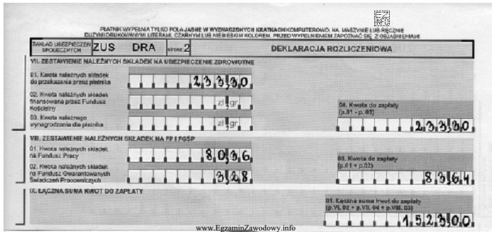 Na podstawie zamieszczonego fragmentu deklaracji rozliczeniowej ZUS DRA sporządzonej 