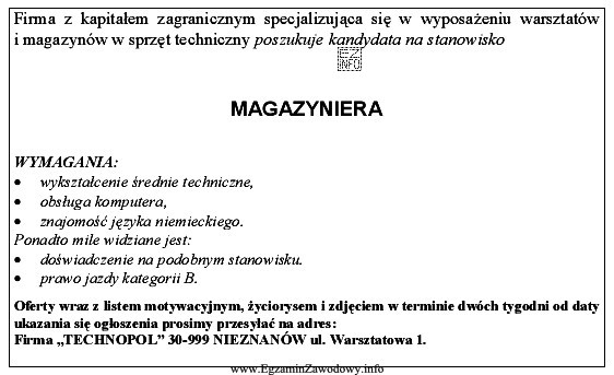 W lokalnej prasie ukazało się ogłoszenie o podanej 