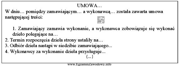 Na podstawie zamieszczonego fragmentu, określ rodzaj umowy.