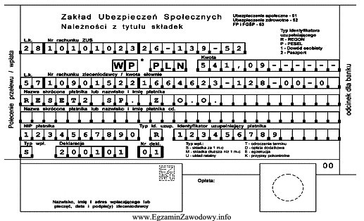 Przedstawiony odcinek polecenia przelewu przeznaczony jest dla