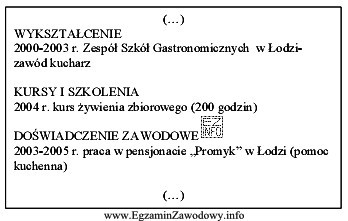 Przedstawiony fragment CV napisała osoba, która ubiega się 