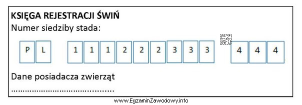 Na podstawie fragmentu księgi rejestracji świń wskaż oznakowanie numeru 