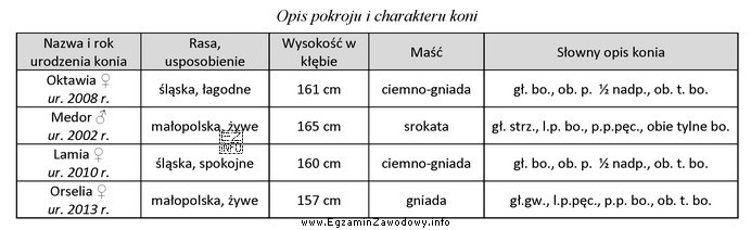 W gospodarstwie agroturystycznym są 4 konie do rekreacji. Dobierz parę koni 