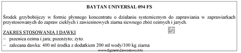 Na podstawie podanej instrukcji stosowania zaprawy nasiennej Baytan Universal 094 FS 