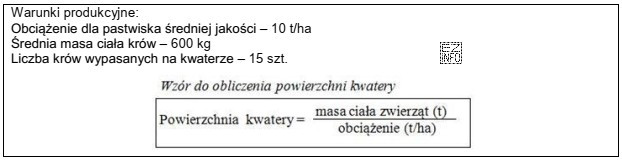 Na podstawie podanych uwarunkowań w gospodarstwie określ powierzchnię kwatery 