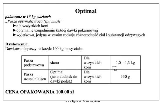 Na podstawie przestawionego opisu paszy uzupełniającej 