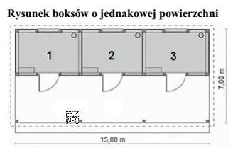 Na podstawie przedstawionego rysunku oblicz powierzchnię jednego boksu dla konia.