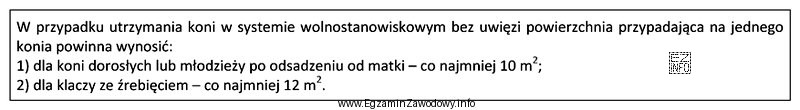 Minimalna wielkość biegalni dla 15 klaczy ze źrebakami zgodnie z parametrami 