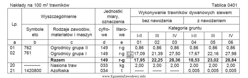 Ile wynosi wartość robocizny potrzebnej do wykonania 100 m2 trawnika 