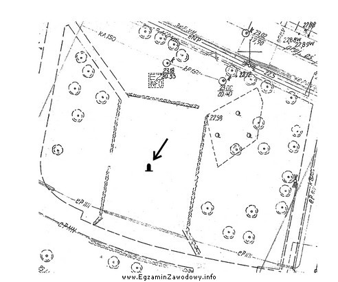 Który obiekt wskazano strzałką na przedstawionym fragmencie geodezyjnej 