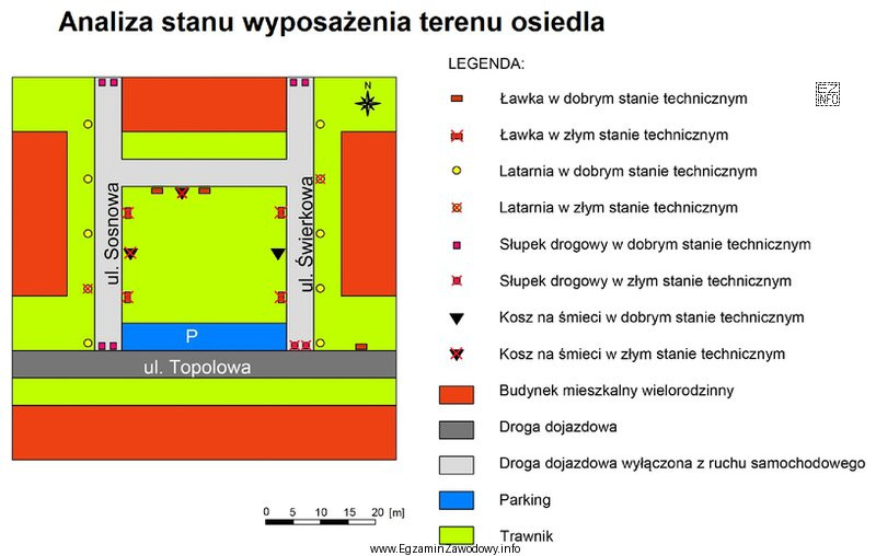 Z zamieszczonej na planie zagospodarowania terenu osiedla analizy stanu wyposaż