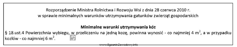 Oblicz minimalną powierzchnię wybiegu dla stada 20 szt. kóz i 