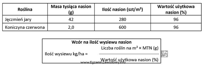 Oblicz, ile nasion należy wysiać na 2 ha pola w 