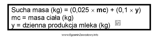 Oblicz ilość suchej masy w dawce pokarmowej dla krowy o 