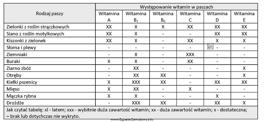 Na podstawie danych zamieszczonych w tabeli wskaż pasze o najwyż