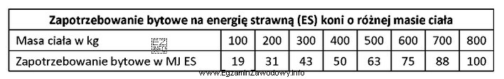 Oblicz całkowite zapotrzebowanie na energię strawną dla konia o 