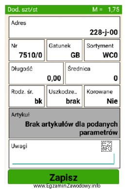 Ekran rejestratora przedstawia sposób dodawania drewna na ROD metodą