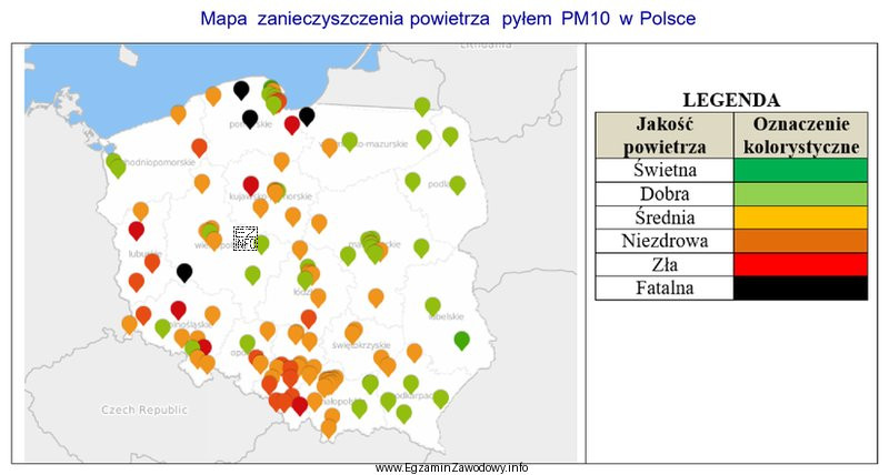 Na podstawie mapy wskaż, w której części kraju 