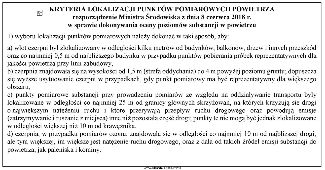 Wskaż, która lokalizacja punktu pomiarowego jest zgodna z przepisami, 