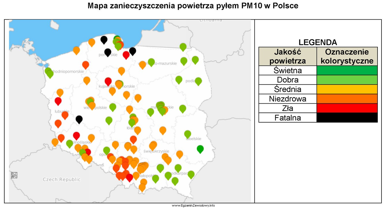 Na podstawie mapy wskaż, w której części kraju 