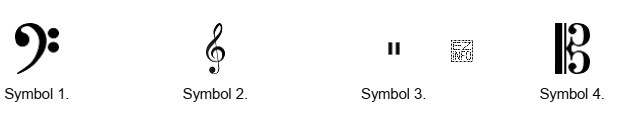Który z zamieszczonych symboli przedstawia klucz muzyczny F?