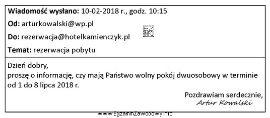 Kiedy najpóźniej recepcjonista powinien był wysłać odpowiedź klientowi 