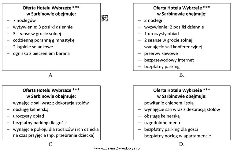 Wskaż ofertę, którą powinien zaproponować pracownik hotelu klientom zamierzają