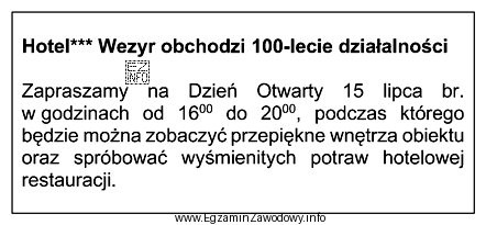Na podstawie zamieszczonej informacji wskaż instrument promocji stosowany przez hotel 