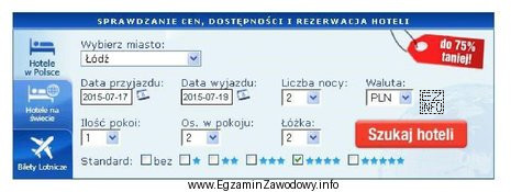 Który etap procesu rezerwacji internetowej usług hotelarskich przedstawiono 