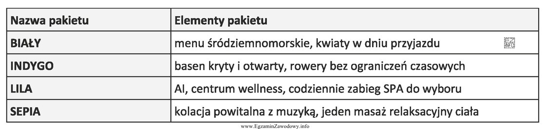 Który z podanych pakietów recepcjonista powinien polecić grupie 