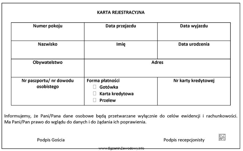 Które z wymienionych czynności powinien wykonać recepcjonista w 