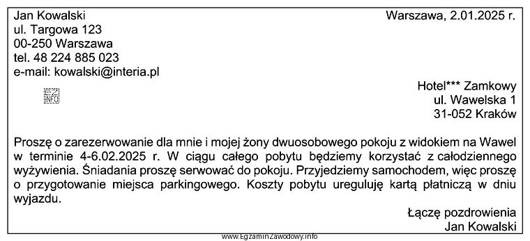 Na podstawie zamieszczonego pisma, określ w którym dniu 