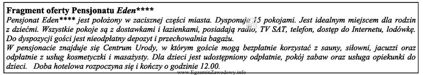 Na podstawie fragmentu oferty Pensjonatu Eden****, wskaż usługi hotelarskie 