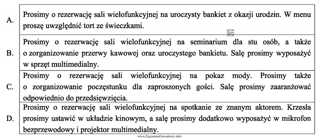 Który z przedstawionych fragmentów zamówienia dotyczy usł