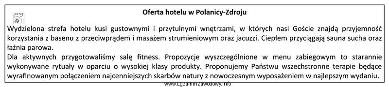 Na podstawie zamieszczonej oferty określ rodzaj usług dodatkowych 
