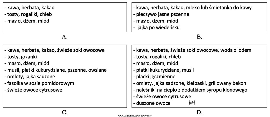 Który z podanych zestawów zawiera napoje i produkty 