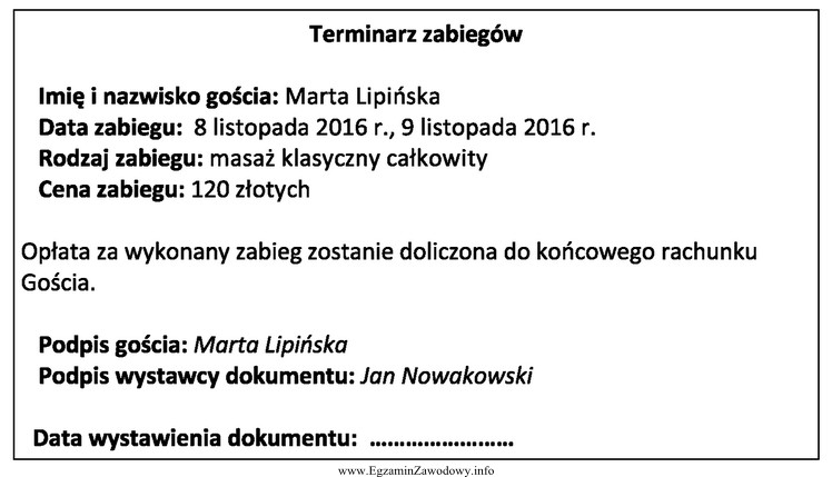 W terminie od 4 do 17 listopada 2016 r. pani Marta Lipińska 