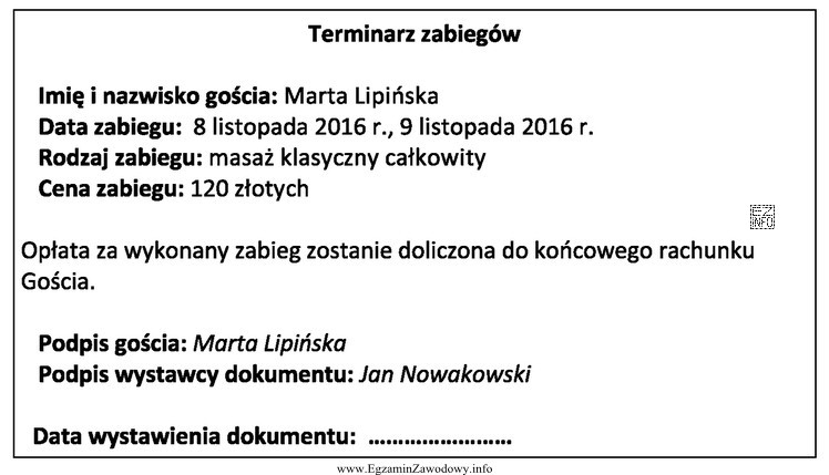 W terminie od 4 do 17 listopada 2016 r. pani Marta Lipińska 