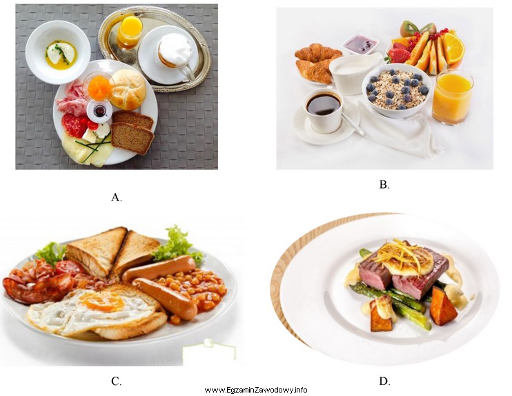Wskaż rysunek, który przedstawia zestaw typowy dla śniadania 