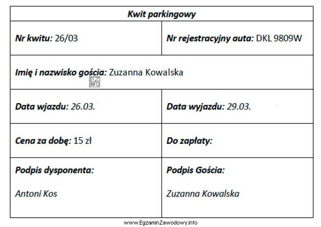 Na podstawie zamieszczonego kwitu, oblicz kwotę do zapłaty za 