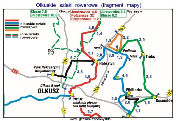 Na podstawie fragmentu mapy oblicz odległość przedstawioną w km, 