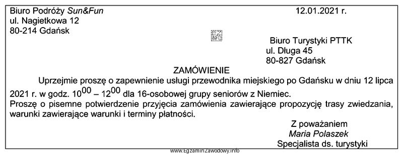 Której niezbędnej informacji brakuje w przedstawionym zamówieniu?