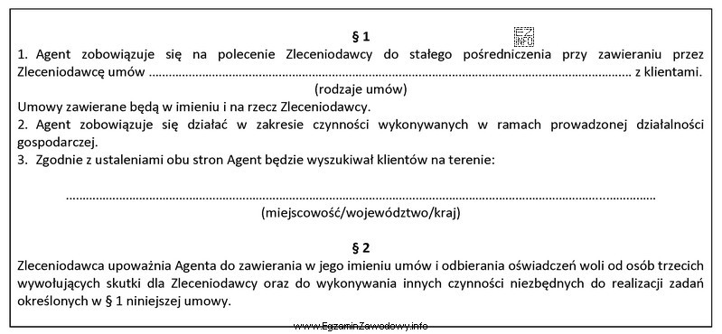 Na podstawie zamieszczonego fragmentu umowy Zleceniobiorcy przysługuje